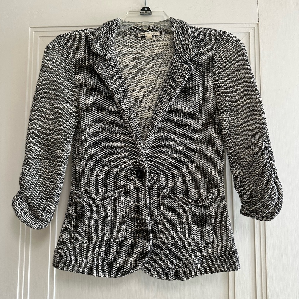 Women's | Junior’s Black and White Tweed Blazer, 3/4-Length Sleeves - Size XS